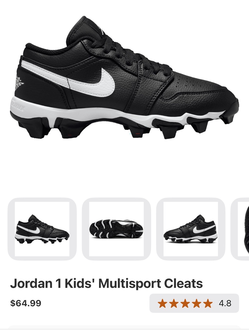 Nike Jordan 1 Kids' Black and White Multisport Cleats - 13c